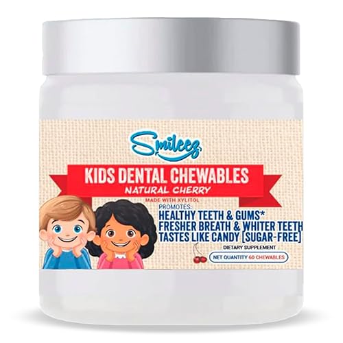 Masticables dentales para niños, sin azúcar, con xilitol, papaína y bromelina, 60 tabletas, combate las caries, refresca el aliento, apoya las