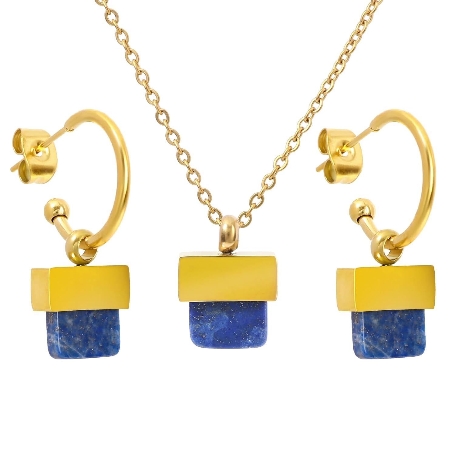 Natural Stone Necklace and Earrings Set for Women 18K Gold Plated Healing Gemstone Minimalist Jewelry Set Gift for Her