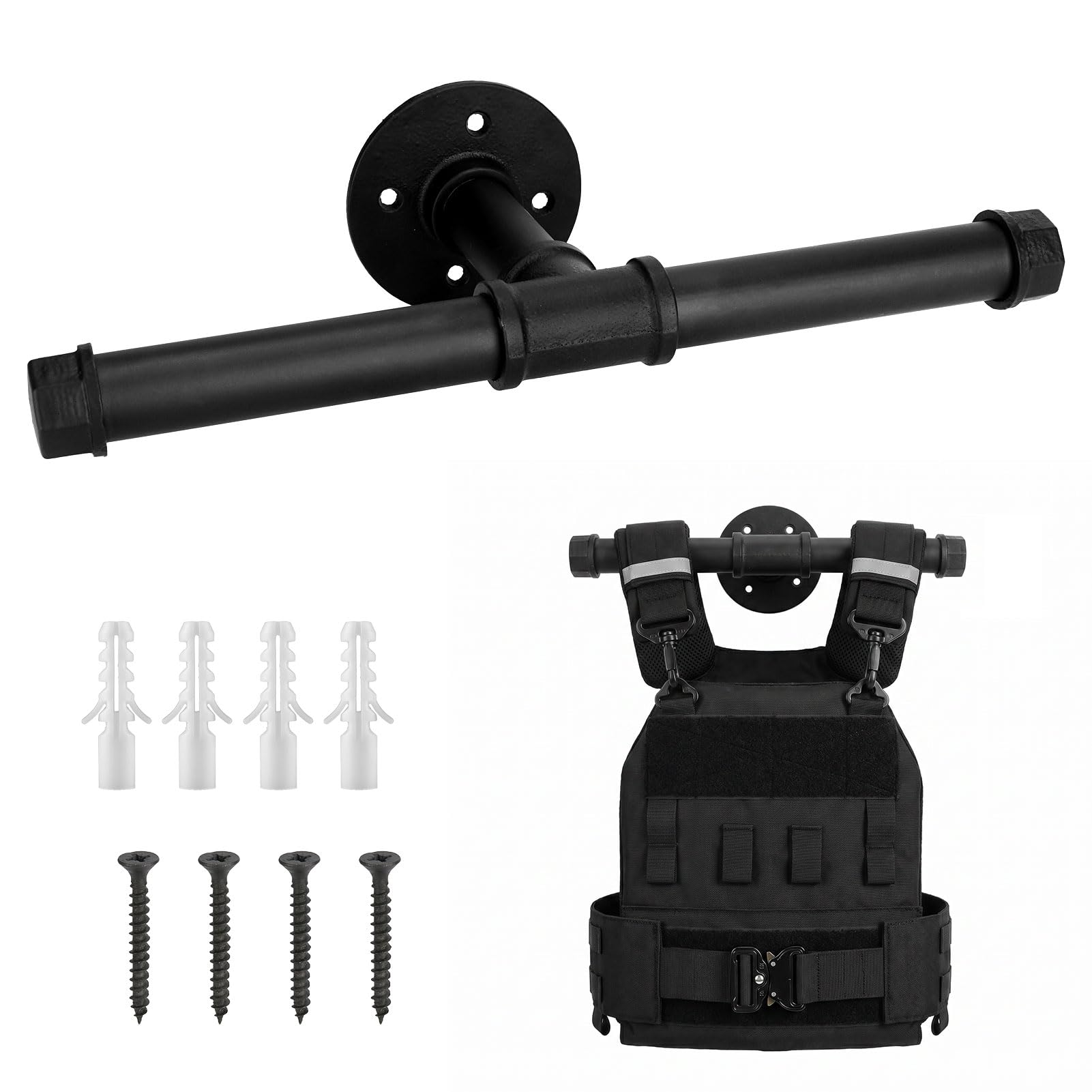 Heavy Duty Wall Mount Gear Rack, Running Weighted Vest Hanger, Plate Carrier Hanger, Weight Plate Holder, Tactical Accessories for Backpack, High-Density Metal Storage for Gym & Workshop