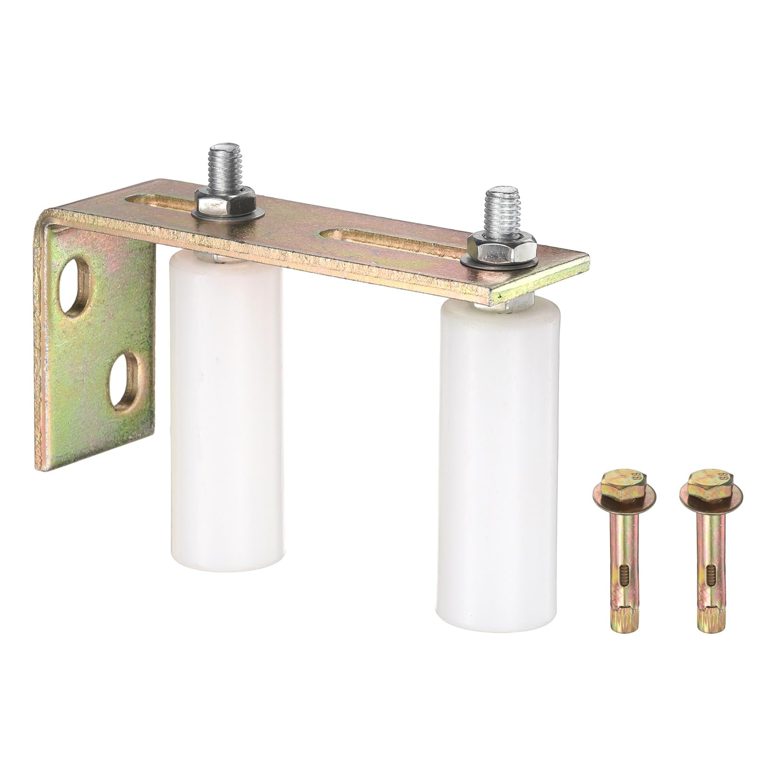 sourcing map 1 Set Slide Gate Guide Roller, 80mm L-Rear Post Bracket Nylon Rollers Gate, Adjustable Sliding Hardware Roller Kit for Sliding Grates Barn Rolling Door 30mm Dia, White