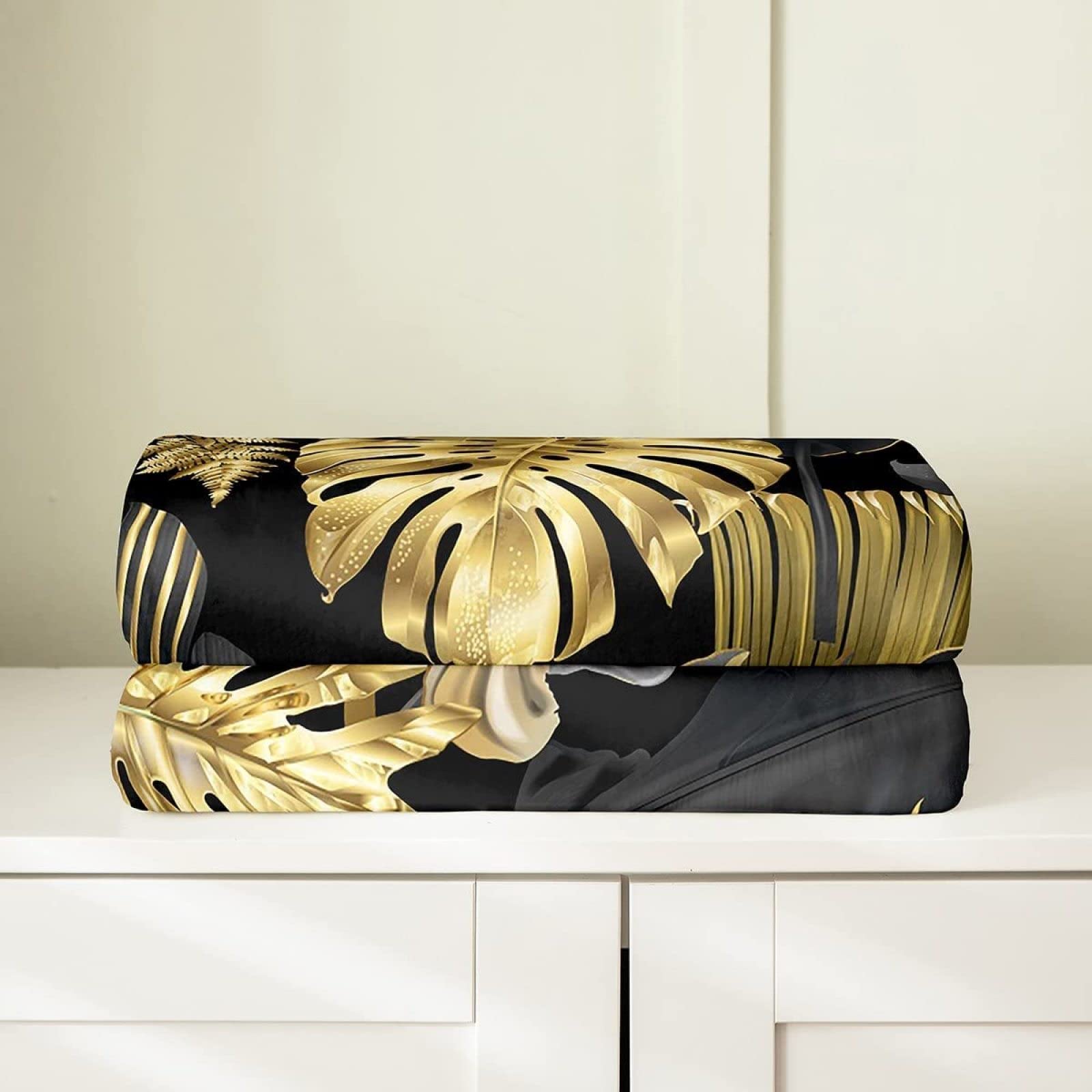 Couverture En Flanelle, Motif Feuilles De Palmier Tropicales Pour