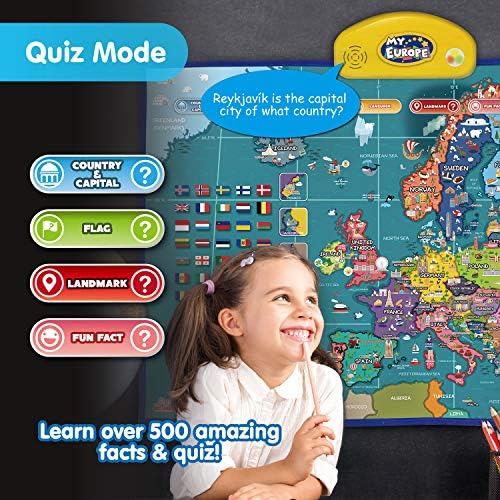 BEST LEARNING i-Poster My Europe Interactive Map - Educational Talking Toy for Boys and Girls Ages 5 to 12 Years Old for Kids | EU Geography Electronic Game 5, 6, 7 Birthday Gift Present