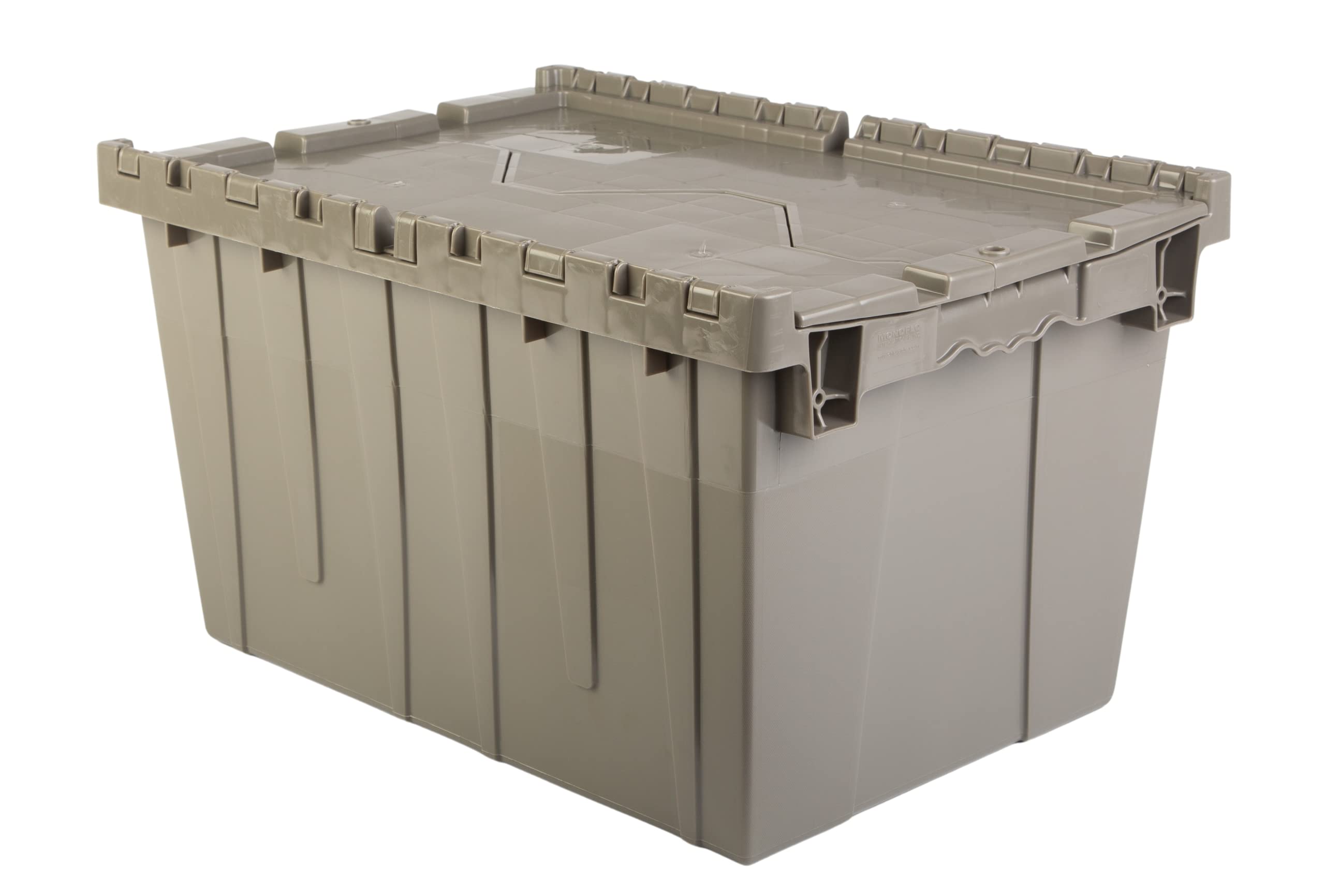 Hudson Exchange 21.9 x 15.2 x 12.8” (3 Pack) Storage Tote Distribution Container with Hinged Attached Lid, Gray/Brown