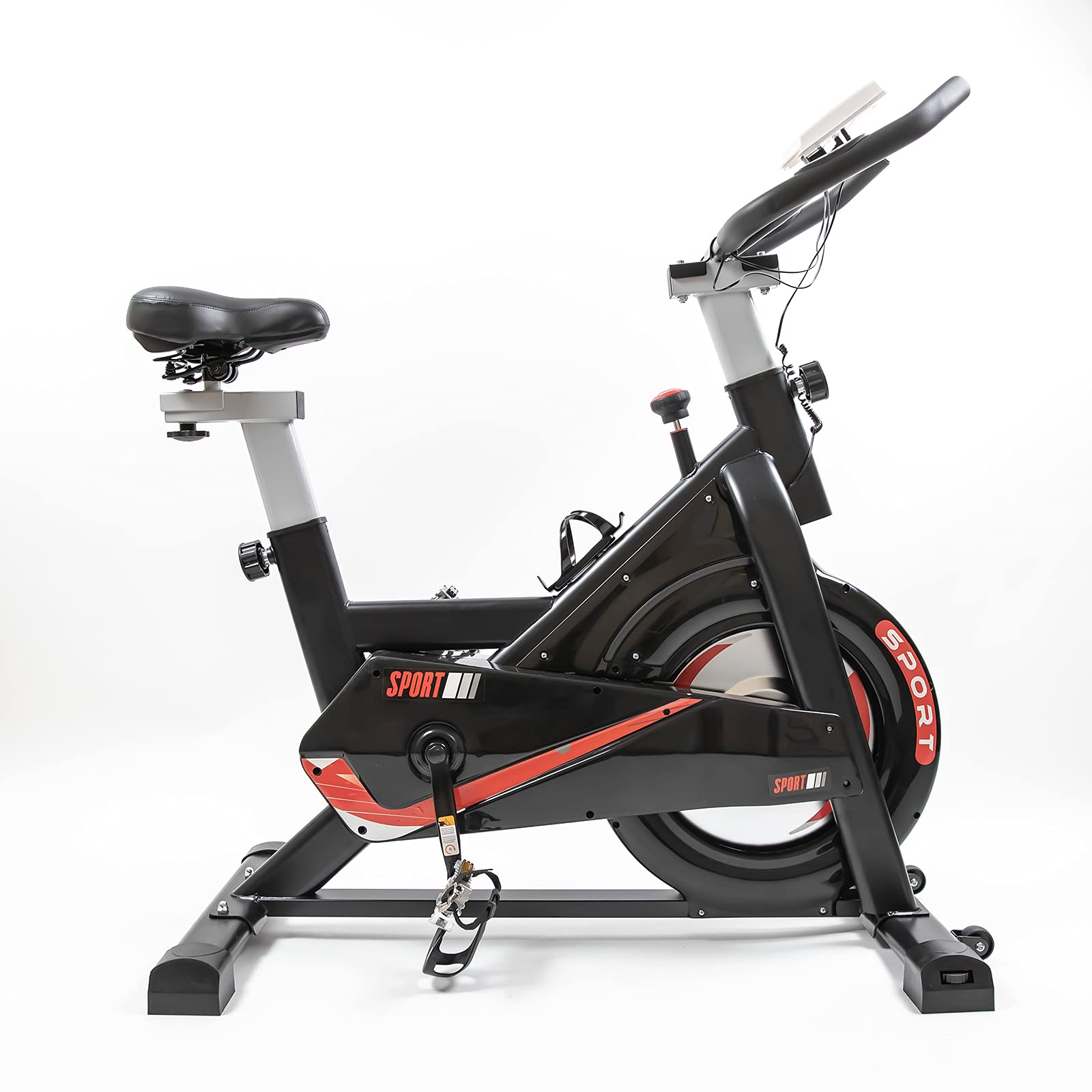 PUCHIKA Rower treningowy do użytku wewnątrz i na zewnątrz, rower spinningowy, Speedbike, z regulowaną kierownicą, wyświetlaczem LCD z miernikiem tętna, 10 kg koło zamachowe, waga użytkownika do 120 kg, czarny i czerwony.