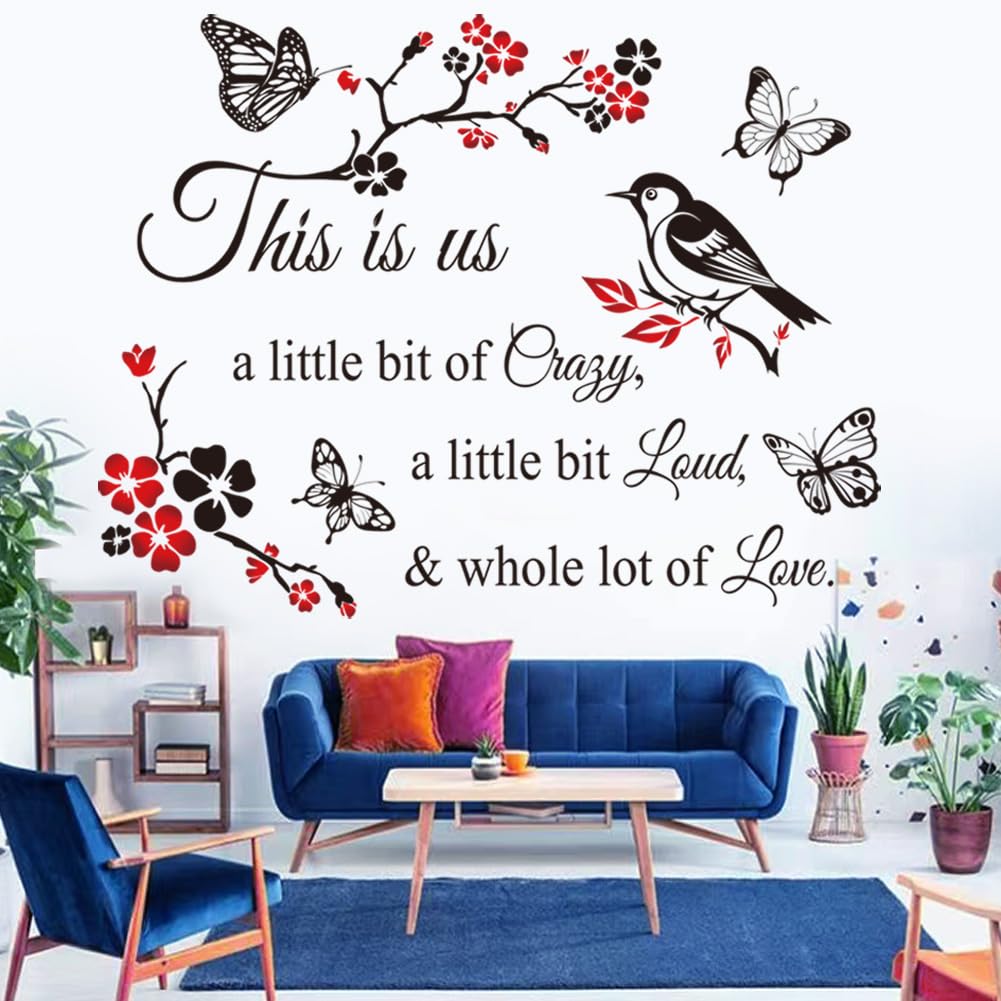 Red This is Us Crazy Loud Love Wall Decal Vinyl Love Quote Wall Stickers Inspirational Family Quote Sticker Wall Art Lettering Saying Wall Decoration