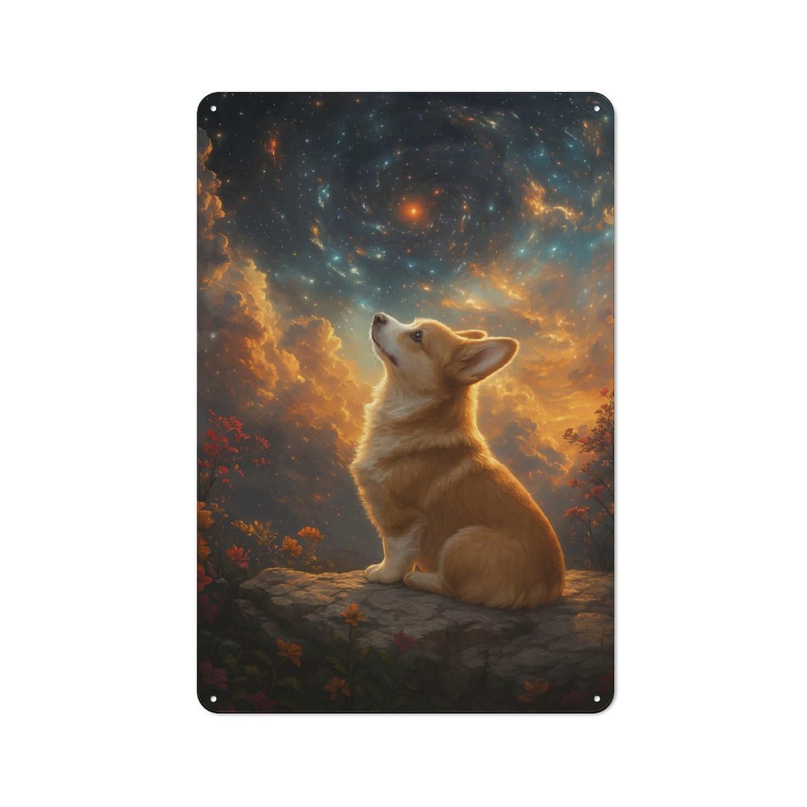 Junmoney Style-17 Corgi Gazing At The Cosmos Retro Metal Wall Sign 30X20cm For Living Room Or Hallway, For Collectors Decorating Living Rooms And Hallways