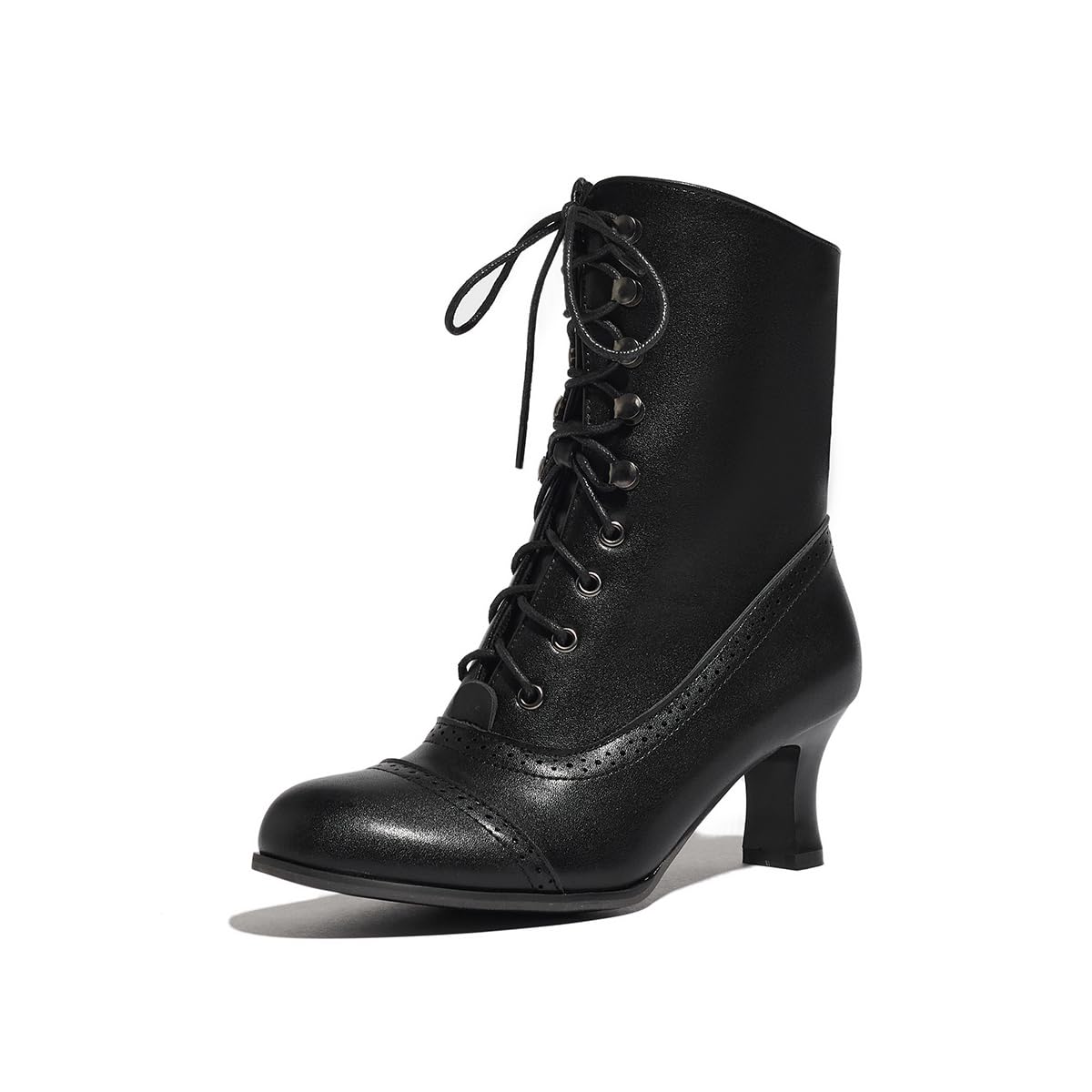 Vintage Women Victorian Booties 70s Lace Up Kitten Heel Ankle Boots