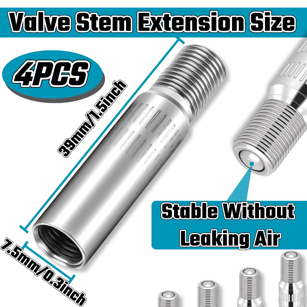 4-Pack Chrome Valve Stem Extenders – 19mm, Fits Most Car & Truck Tires