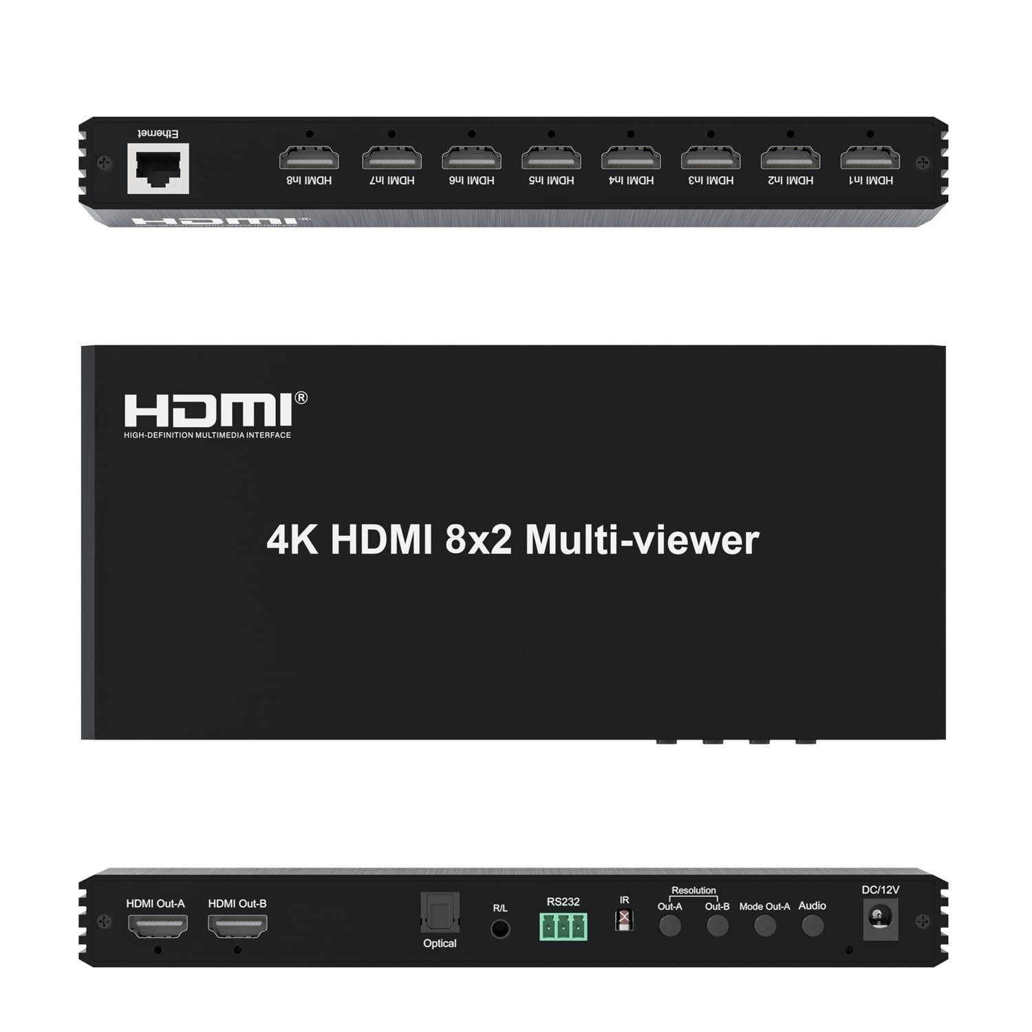 HDMI Matrix 8x2 4K @ 60Hz Multiviewer Switch Splitter 8 Ingressi 2 Uscita output aggiuntivo per l'audio, SPDIF e jack da 3,5mm con telecomando IR