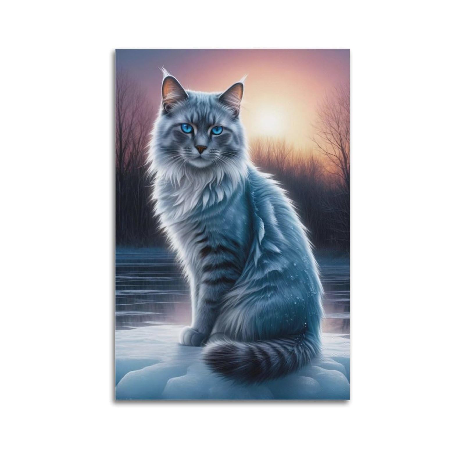 ZSZWHJ Animal Artwork Poster White Cat by The River Poster Decorative Painting Canvas Wall Posters And Art Picture Print Modern Family Bedroom Decor Posters 20x30inch(50x75cm)
