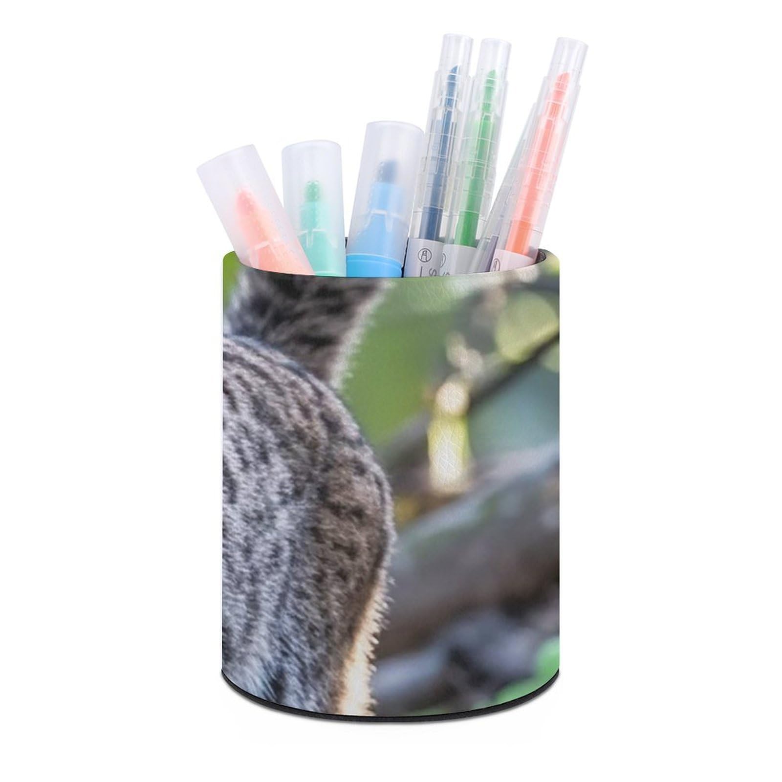 FekiLoot PU Leather Round Pen Holder Wild Bobcat Pencil Holder Desk Organizer Pen Organizer Pen Cup Pencil Cup Caddy Desktop Stationery Organizers for Office Home Supplies