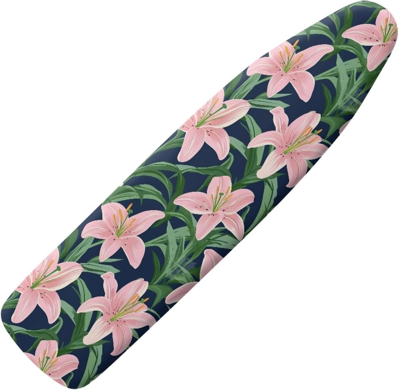 Large Ironing Board Cover and Pad 59x19 Pink Lily Blue Iron Table Cover with Padding,Extra Wide,Resist Scorching and Staining,Heatproof,Adjustable Fastener Durable Stain