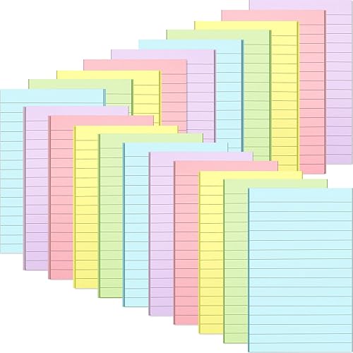 Thenshop 20 notas adhesivas forradas de 4 x 6 pulgadas, bloc de notas adhesivas con rayas pastel para suministros de oficina en casa, 50 hojasbloc