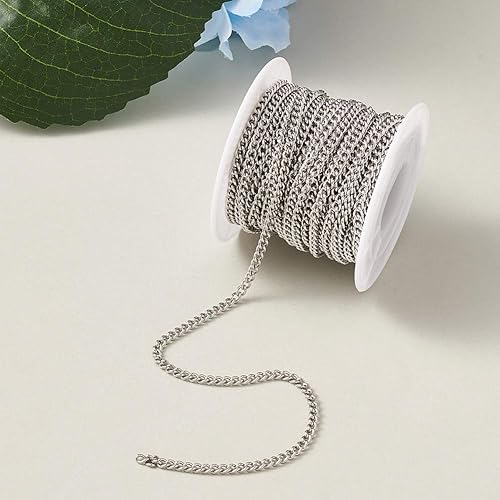 Vista 109 de Mega Pet Cadena de acero inoxidable de 16.4 pies/16.4 ft, color metálico, cadena de eslabones cubanos sin soldar, cadenas de cable facetado, cadena