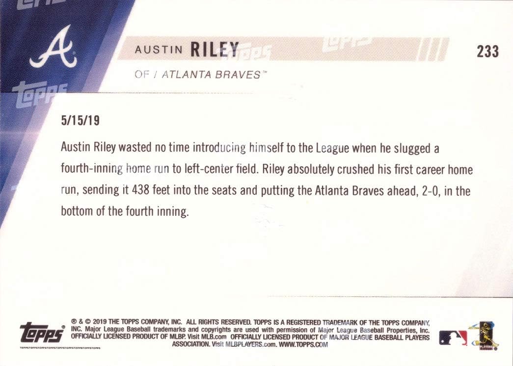 2019 Topps Now Baseball #233 Austin Riley Rookie Card - 1st Official Rookie Card - Only 3,022 made!
