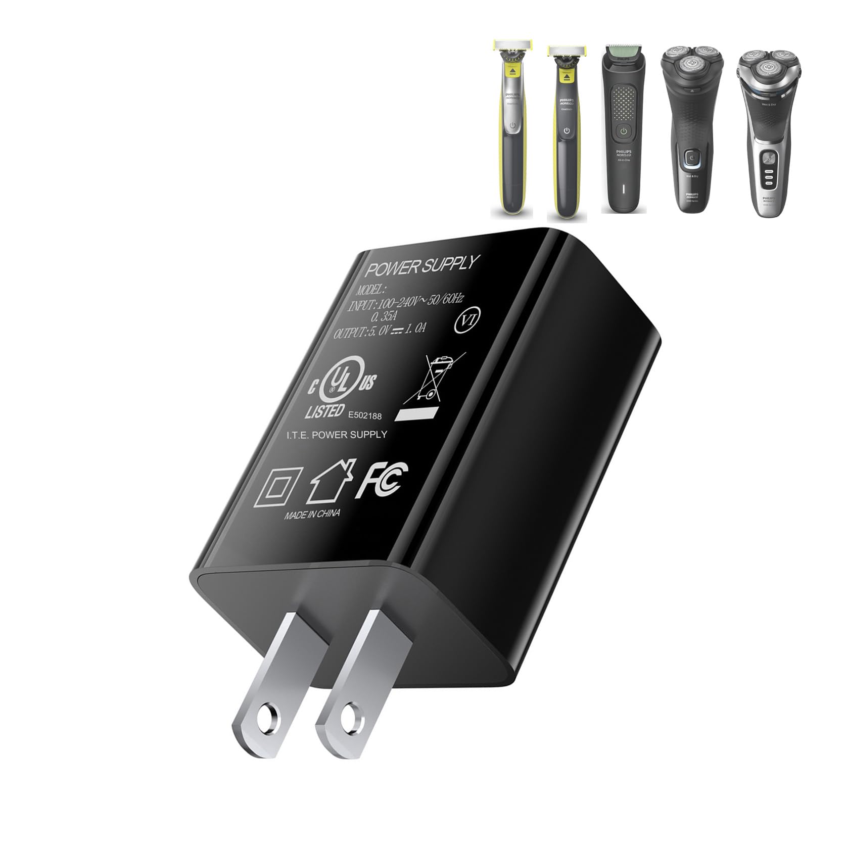 5V UL USB Charger for Philips HQ87 Shaver Norelco OneBlade 2000 3000 2400 3900 5000 7000 2400 3600 3900 Multigroom Series Trimmer, 5V 1A USB Wall Adapter for One Blade QP2724 QP2834 X3001 S3341...-image-40