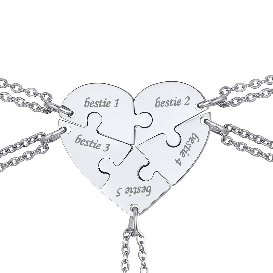 FindChic Personalized Matching BFF Necklace for 2/3/4/5/6 Puzzle Name Heart Pendant Stainless Steel Couple Necklace Set Customized Necklaces for Teen