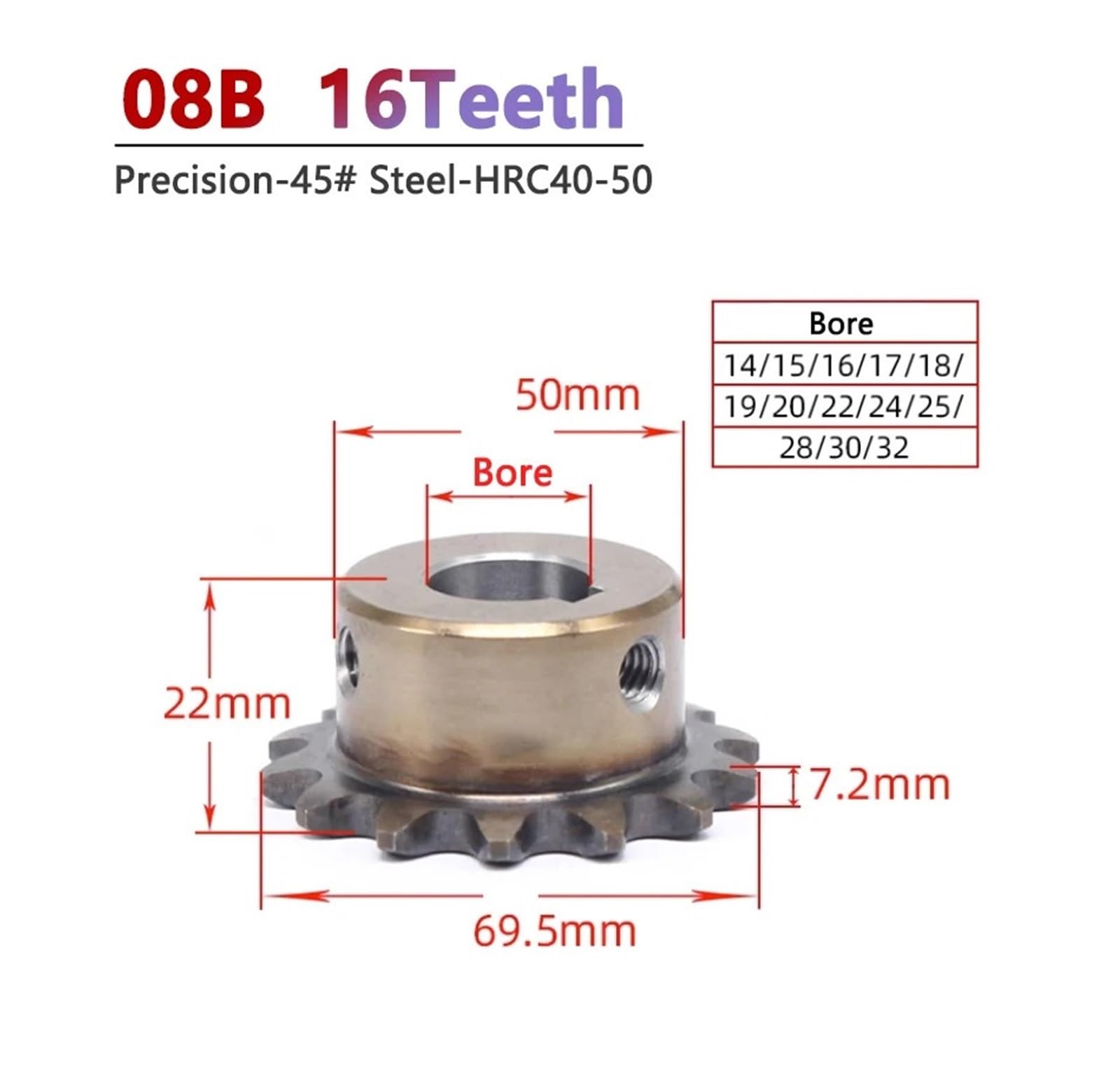 Bevel Gear Pinion Hardware Mechanical 1pcs 08B 16Teeth Precision Industrial Drive Sprocket Wheel Steel 16T Chain Gear Bore 14/15/16/17/18/19/20/22/24/25/28/30/32mm(18mm (Keyway 6mm))