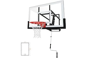 PROGOAL Adjustable-Height Wall Mounted Basketball Hoop With 60” Glass Backboard