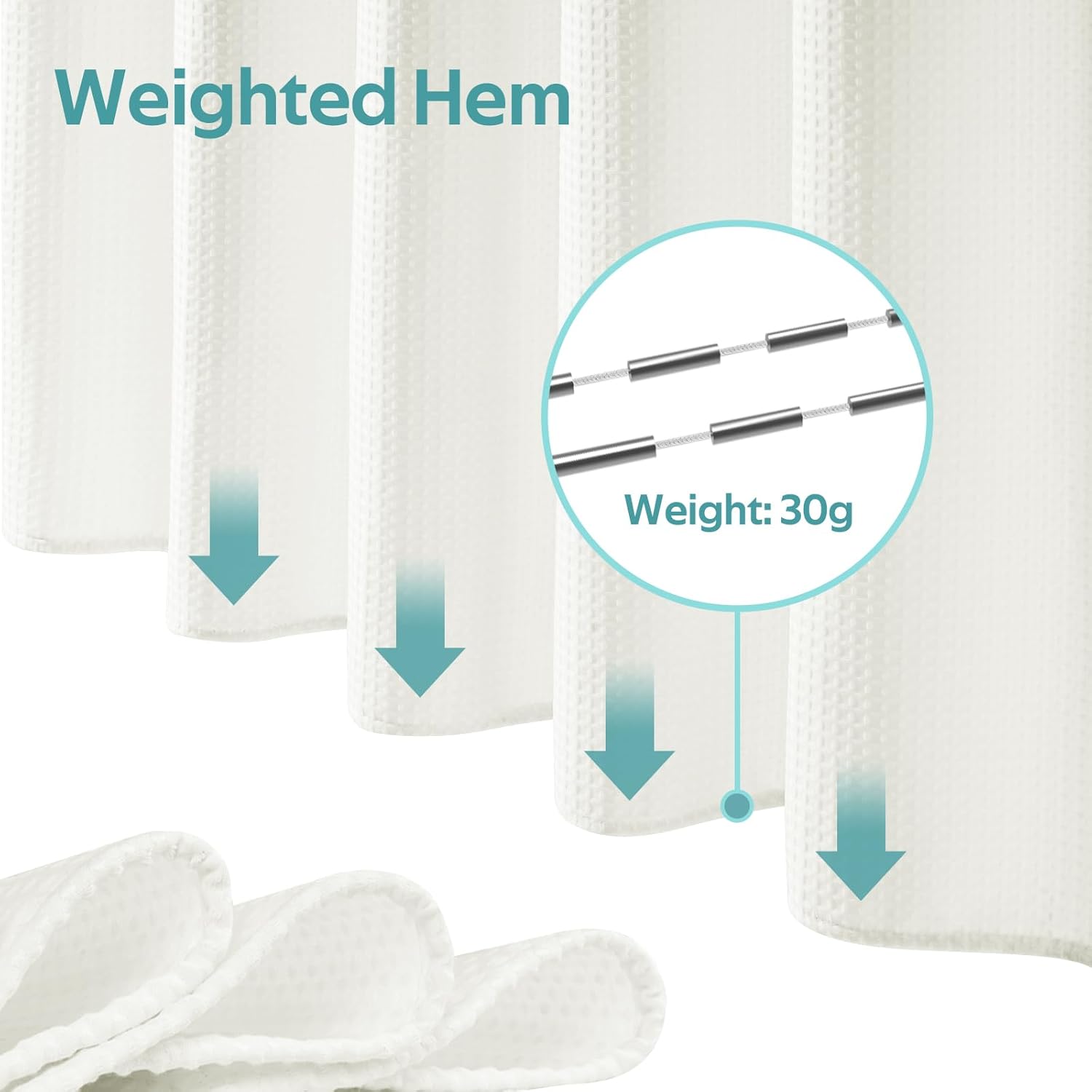 3 in 1 Shower Curtain Set, Waffle Shower Curtain and Liner Set with 12 Double Sided Shower Curtain Hooks, 258GSM Luxury Weighted Cloth Shower Curtains for Bathroom, 72 W x 72 H, Cream