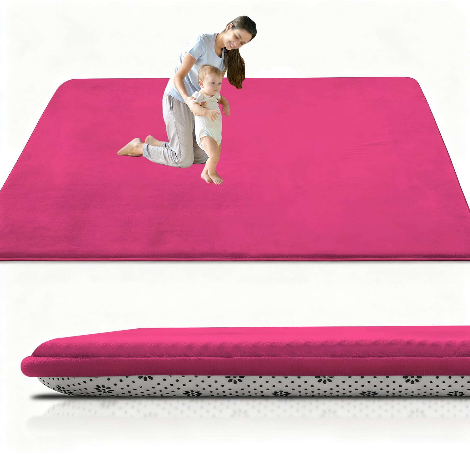 RxueSug Large Foldable Baby Play Mat 3cm 200 x 280 cm Rose Red, Extra Thick Non-Slip Foam Mat for Babies & Toddlers, Padded Tummy Time & Crawl Mat, Waterproof, Easy Clean — image 1