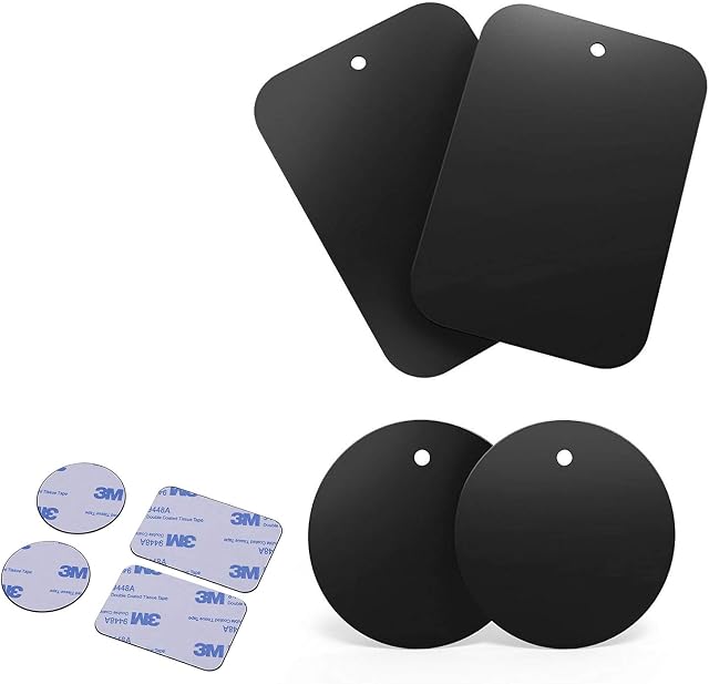 Metal Plates for Magnetic Mount 4 Pack of Universal Replacement 3M Adhesive Plates for All Phone Magnetic In Car Holder Cradle Includes 2 x Large Rectangular Metal Plates and 2 x Round Metal Discs