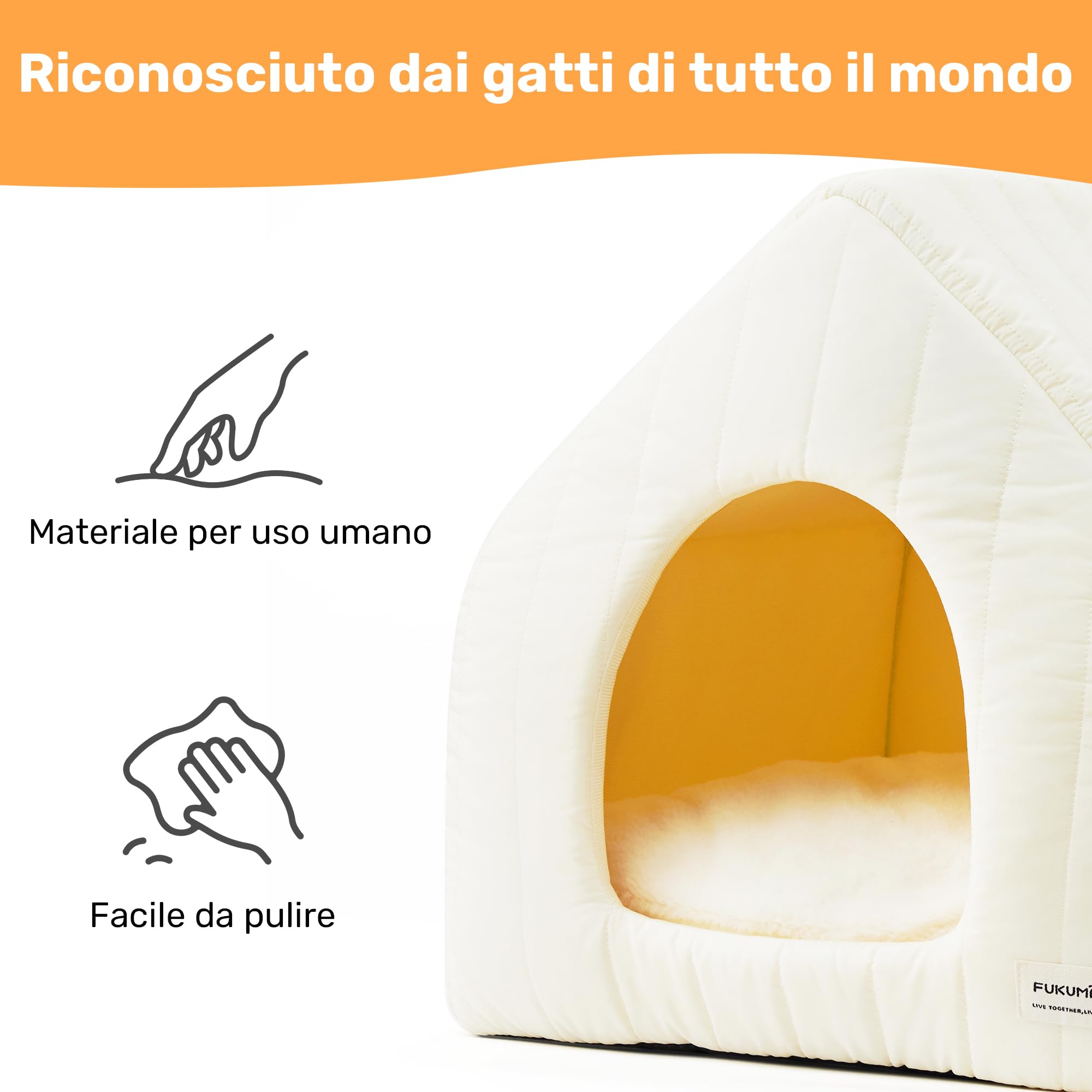 FUKUMARU Cuccia per Gatti da Interno, Casetta a Tenda Morbida Termica Impermeabile, Cuscino Rimovibile e Lavabile, Base Antiscivolo, Cuccia Pieghevole, Leggera e Facile da Pulire.