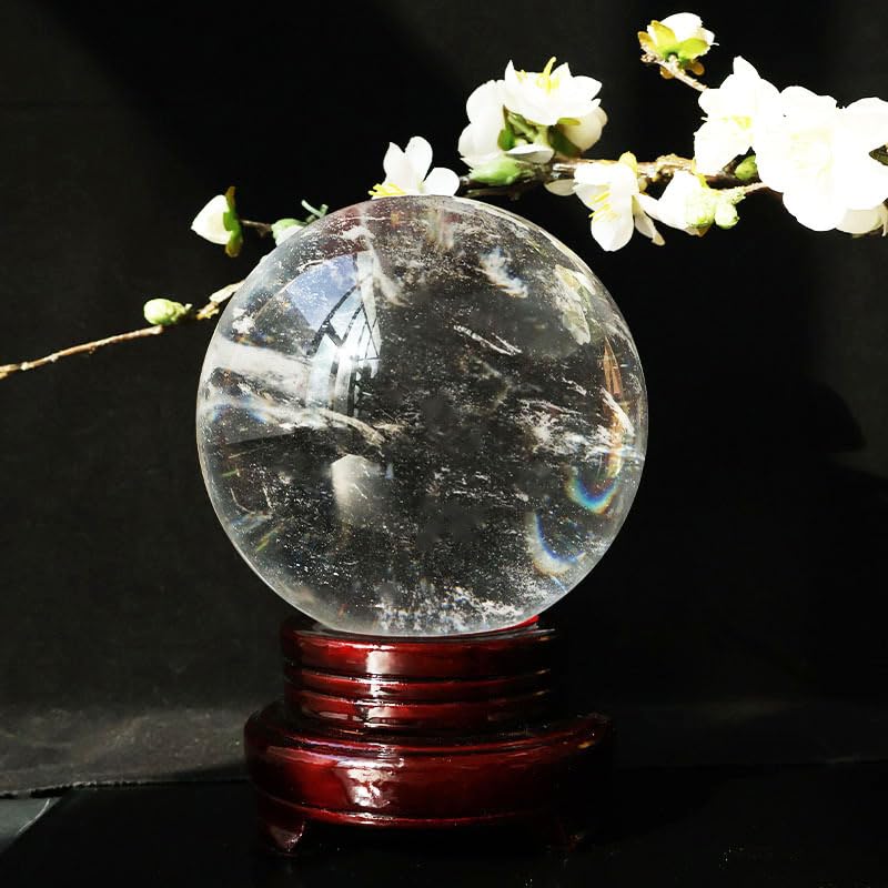 NIBHZ Bergkristall Kristallkugel mit Kugelständer, natürliche Edelstein Wahrsagerkugel, Reiki Kristall Heilstein Meditation Feng Shui,140mm