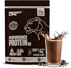 Beast Life Performance fermented Yeast Protein Powder | 1 KG Chocolate Flavour, 25g Protein, 5.64g BCAA, Ultrasorb Tech | High Absorption for Muscle Growth | Fast Recovery for Men & Women | Sports Nutrition