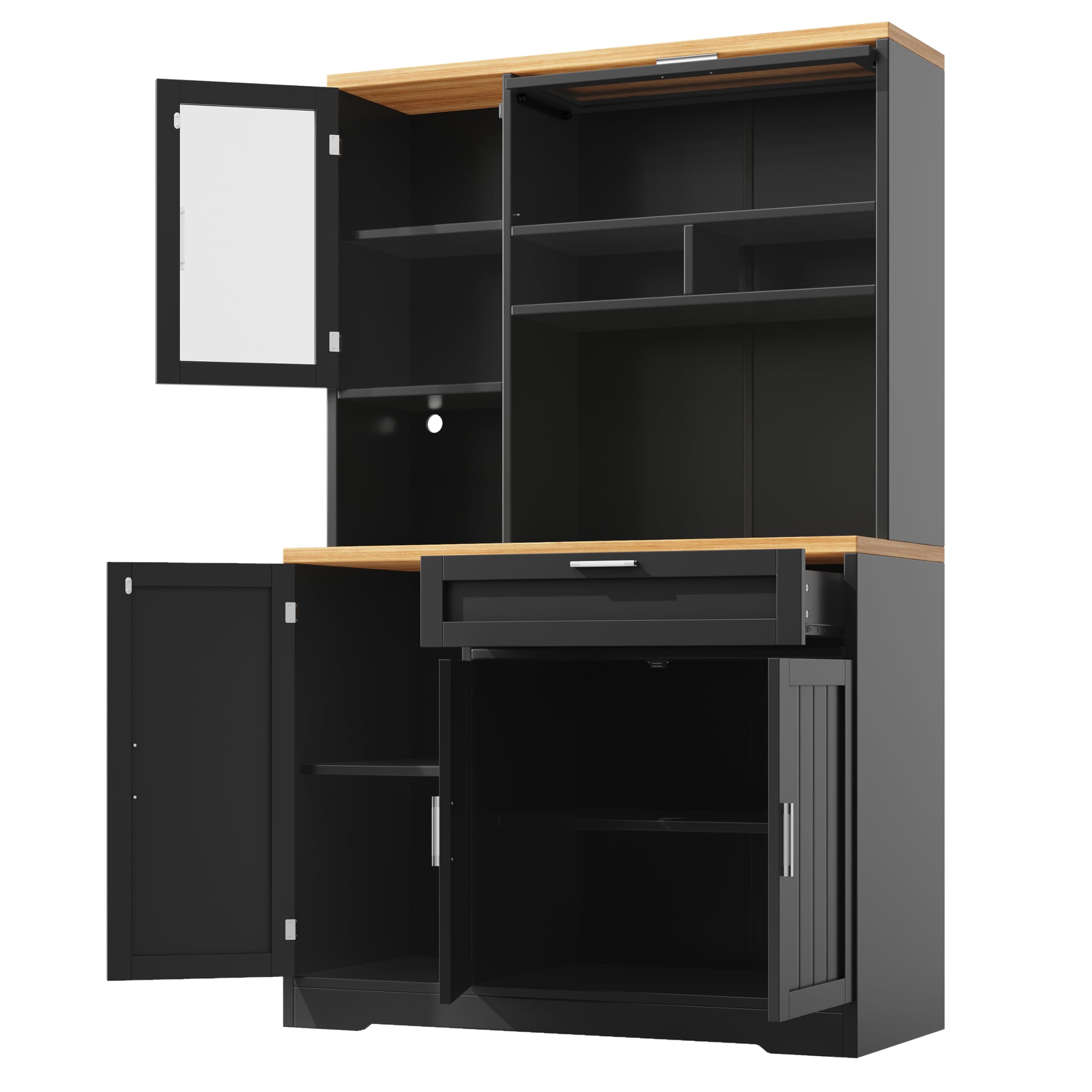 Kebnor Küchenschrank, Hochschrank/Vitrine mit LED-Beleuchtung, 104x40x180 cm, für Küche & Wohnzimmer (weiß)