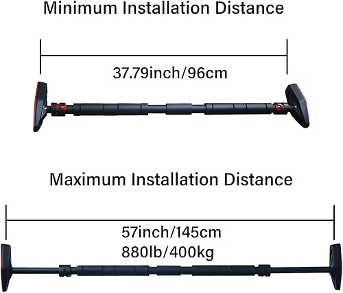 Miniatura 7 de FANTECIA Barra de dominadas para puerta, barras de dominadas de entrenamiento de la parte superior del cuerpo sin tornillo, ancho ajustable (37-57