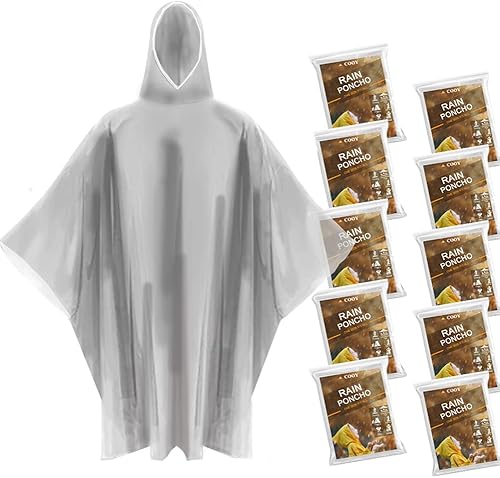 Ponchos de lluvia para adultos, (paquete de 10) con capucha, paquete familiar de ponchos de lluvia de emergencia, aptos para hombres y mujeres,