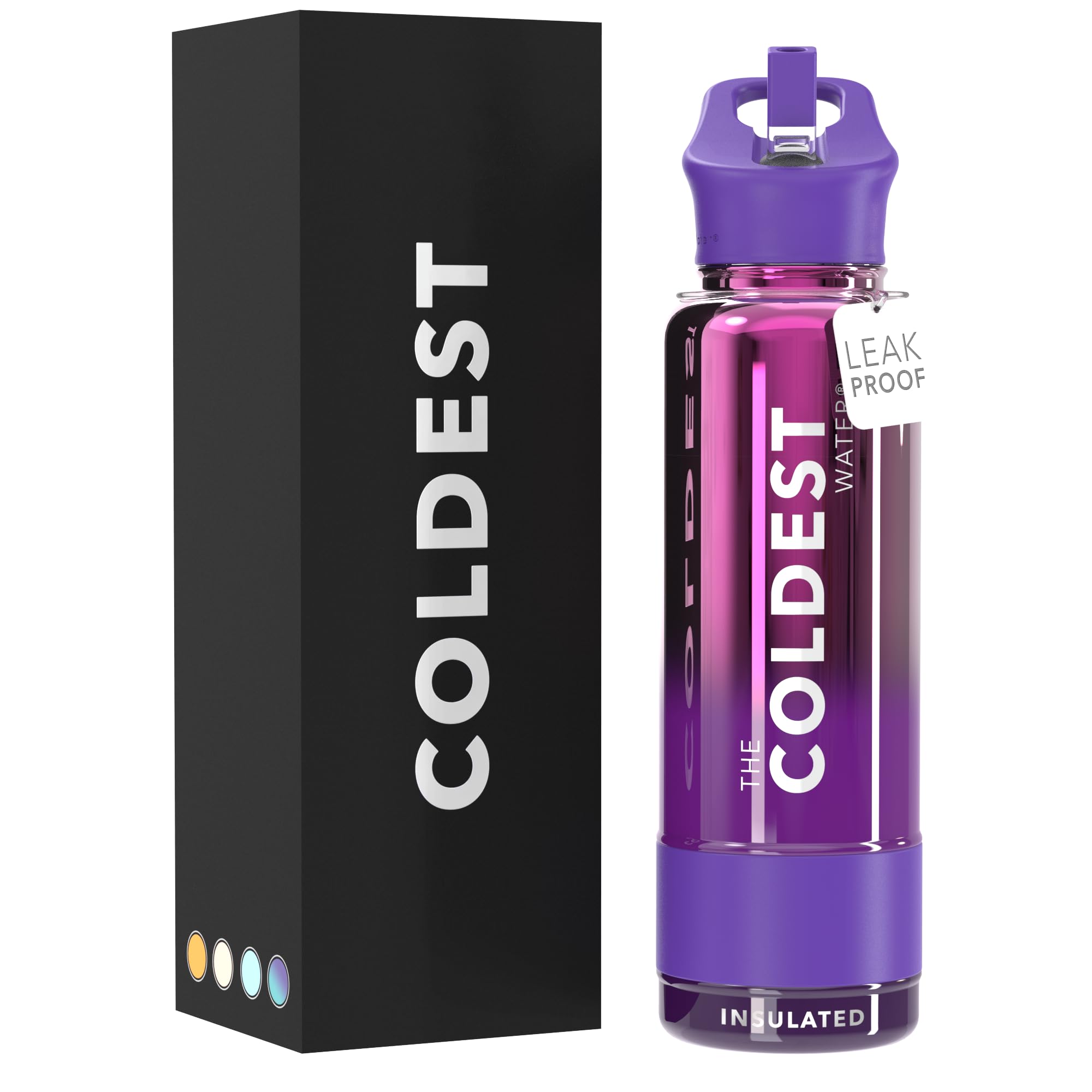 Coldest Isolierte Wasserflasche mit Strohhalm-Deckel, Edelstahl-Metall-Isolierflasche für Damen und Herren (Purple Nova, 1,2 l)