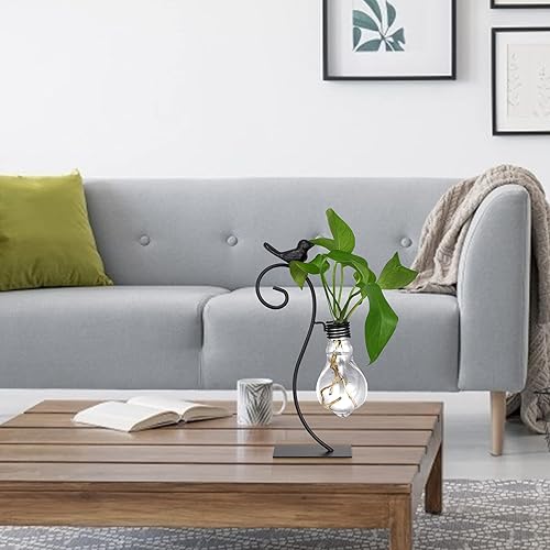 Miniatura 3 de SERMICLE Maceta de vidrio de escritorio, jarrón hidropónico, florero con soporte para decoración del hogar, moderna y creativa maceta de agua y