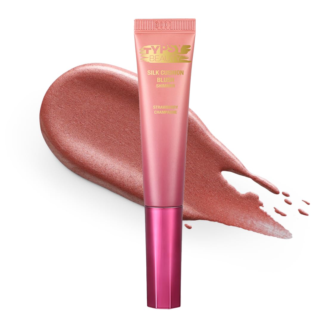 Typsy BeautySilk Cushion Liquid Blush Wand - Strawberry Champagne - 2-in-1 Highlighter Hybrid | Cushion Tip Applicator | Lightweight Buildable | Ultra-Pigmented | 12ml