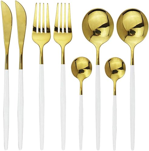 Miniatura 4 de JASHII Juego de cubiertos de acero inoxidable, 8 piezas de cubiertos 18/10, incluyendo tenedor, cucharas, cuchillo, vajilla de servicio para 2