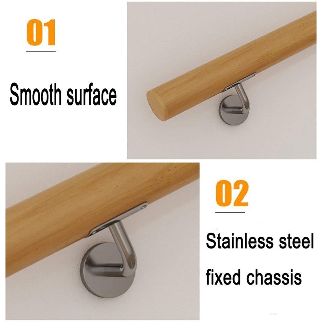 Pasamanos de Madera de 50～300 cm, Varillas de Soporte de Pasillo de Pasamanos Antideslizantes para Ancianos de Desván Interior, 2 Soportes de Acero Inoxidable (Tamaño : 100cm)