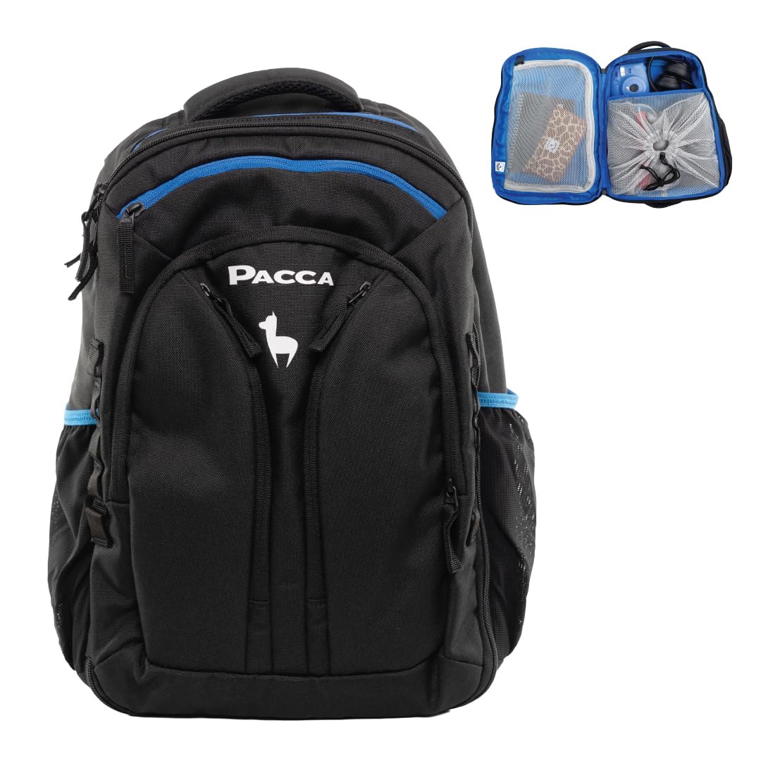 Pacca Light Kids Travel Backpack for Airplanes 25L Suitcase Back Pack TSA Approved Kids Personal Item Travel Bag for Airlines (Black/Blue)