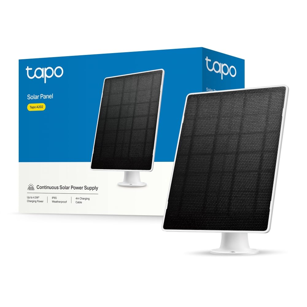 Tapo A202 Solar Panel Works with All Tapo Battery Cameras,High-Efficient Solar Charging up to 4.5W,Monocrystalline Silicon Cells,IP65,360°Angle Adjustable,Flexible Installation with Extra Long Cable