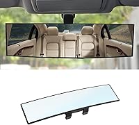 8sanlione 12 Inch HD Panoramic Clip-On Rear View Mirror - Shock Resistant Wide Angle for Cars SUVs Trucks (White)