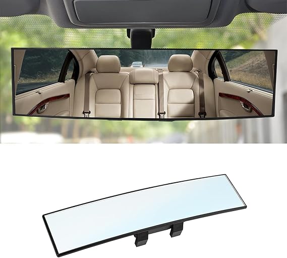 Car Rearview Mirrors, Shock Resistant Interior Clip-on Panoramic Rear View Mirror for Car, Wide Viewing Range, 12 inch HD Universal Use for Cars, SUVs, Trucks, Vehicles (White)