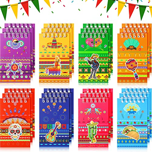 24 Piezas Blocs de Nota de Fiesta Mexicana Libro de Nota en Espiral Bloc de Nota con Tema Cinco de Mayo Minicuaderno de Bolsillo de Papel Bloc de Nota Pequeño de Carnaval México, 8 Estilos Cover