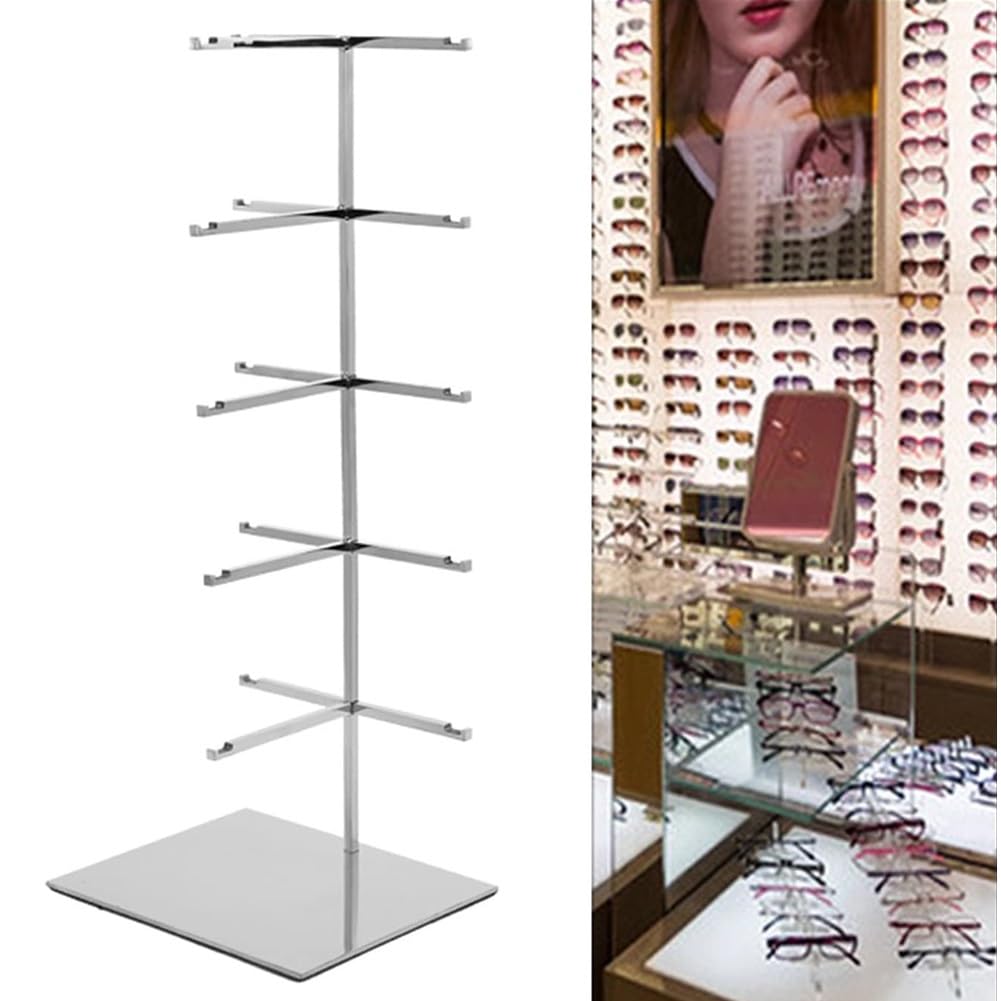 Espositore Moderno per Occhiali da Sole in Metallo Dorato A 5 Ripiani, Organizer per Occhiali da Sole, Portaocchiali da Vista per Tavolo, Scrivania, Bancone, Cassettiera,Silver