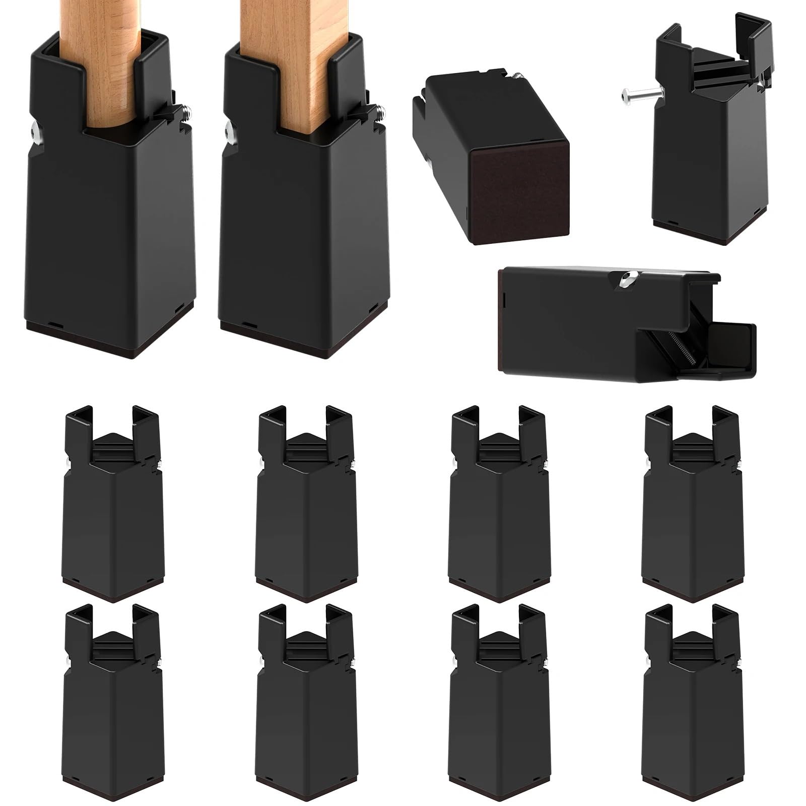 Patas De Silla 8 elevadores de Patas Ajustables for Muebles, Almohadillas Antideslizantes for Patas de Silla, 5 cm/10 cm, for sofá, Mesa, Cama, con Abrazadera de Tornillo.(Brown,5cm)