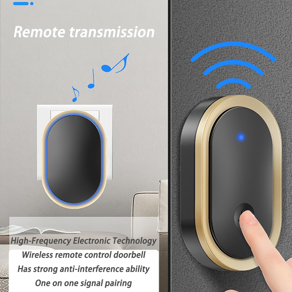 Ip55 Impermeable Timbre Inalambrico Timbre Inalámbrico Exterior Impermeable con 3 Lanzador, 300m Trasferimento Remoto, 4 Niveles de Volumen (0-115DB) y 36 Melodías para Hogar,Black Gold
