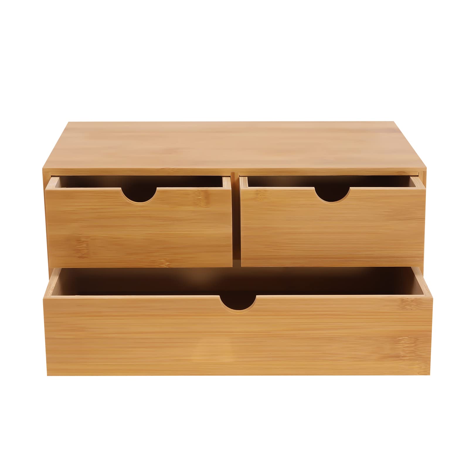 Organizer da scrivania in bambù, 33 x 19 x 16 cm, con 3 cassetti, bordi rotondi e piedini antiscivolo, organizer multifunzionale per la casa, l'ufficio, la camera da letto e la decorazione