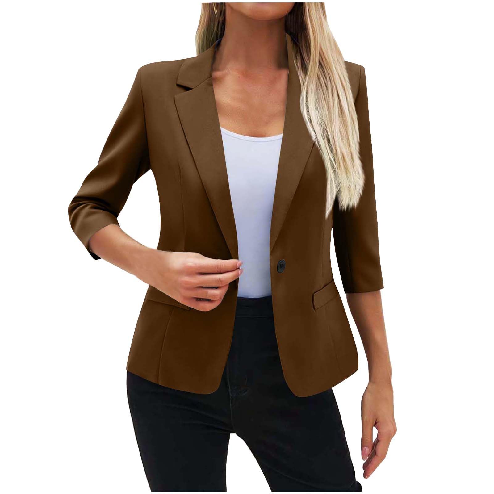 Womens Summer Casual Blazer 3 4 Sleeve Lightweight Fully-Lined Slim Elegant Casual Work Jacket with Pocket