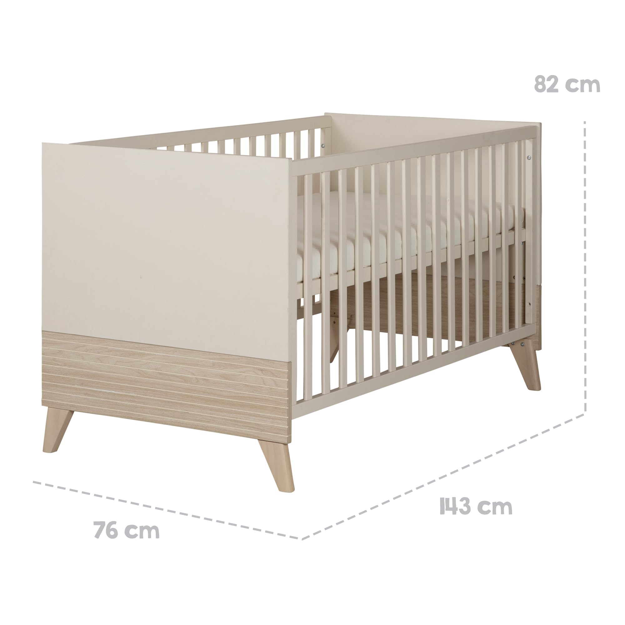roba Cuna Sidney 70x140 cm – Cuna evolutiva con patas de madera maciza – Altura regulable – Convertible en cama junior – Beige