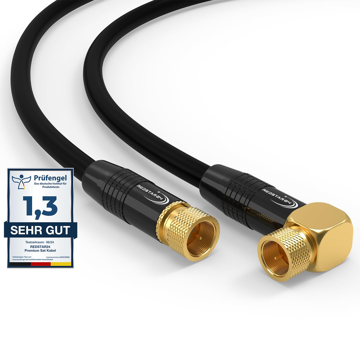 Cavo Antenna Satellitare 1m TV SAT HD Con 2 Connettori F (1 Angolato 90°) - Coassiale Ultra HD 4K 3D UHD Per Satellitari - Connettore Di Metallo - Nero - 1 Metro