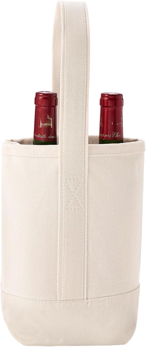Wedding Wine Bag 2026, 2 Bottle Wine Canvas Tote Bags- Double Wine Carrier for Travel, BYOB Restaurant, Wine Tasting, Party,Picnic Dinner, Wedding 2026, Wine Lovers for Women & Men (White) | Double Wine, BYOB Restaurant, Wine Tasting, Party,Picnic Dinner, Wine Lovers for Women & Men